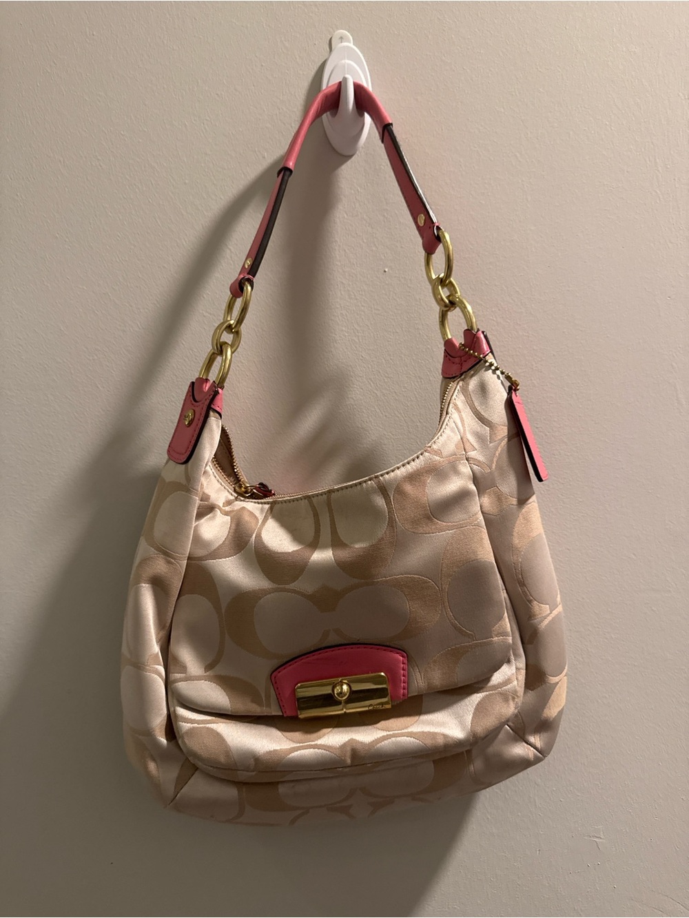 Coach Kristin Hobo Beige and Pink A1375-F22301